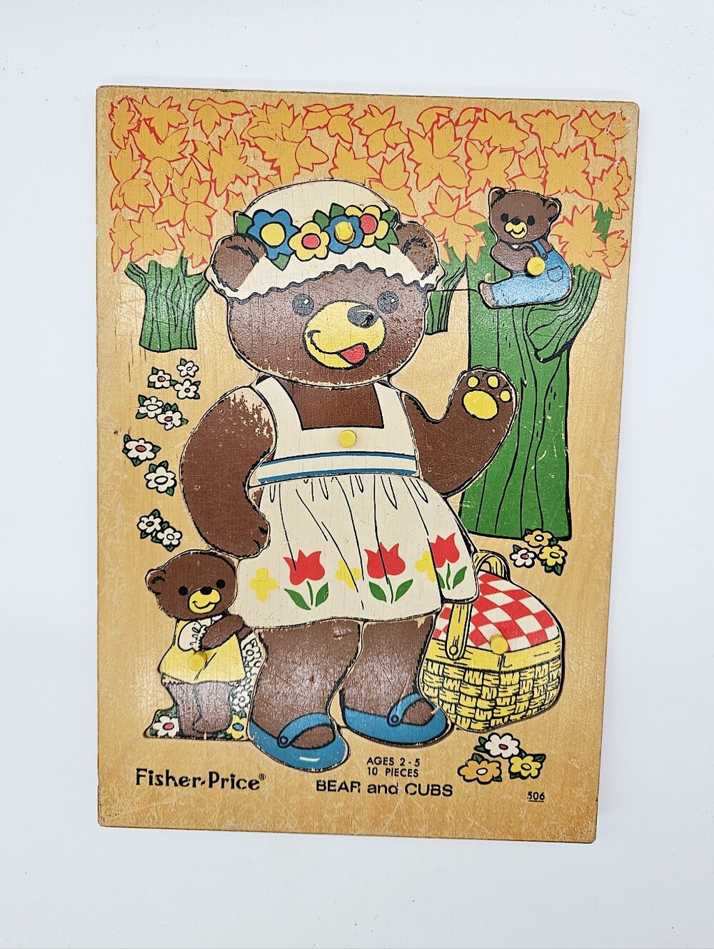 VINTAGE | Fisher-Price #506 "Bear And Cubs" puzzle board 10 piece